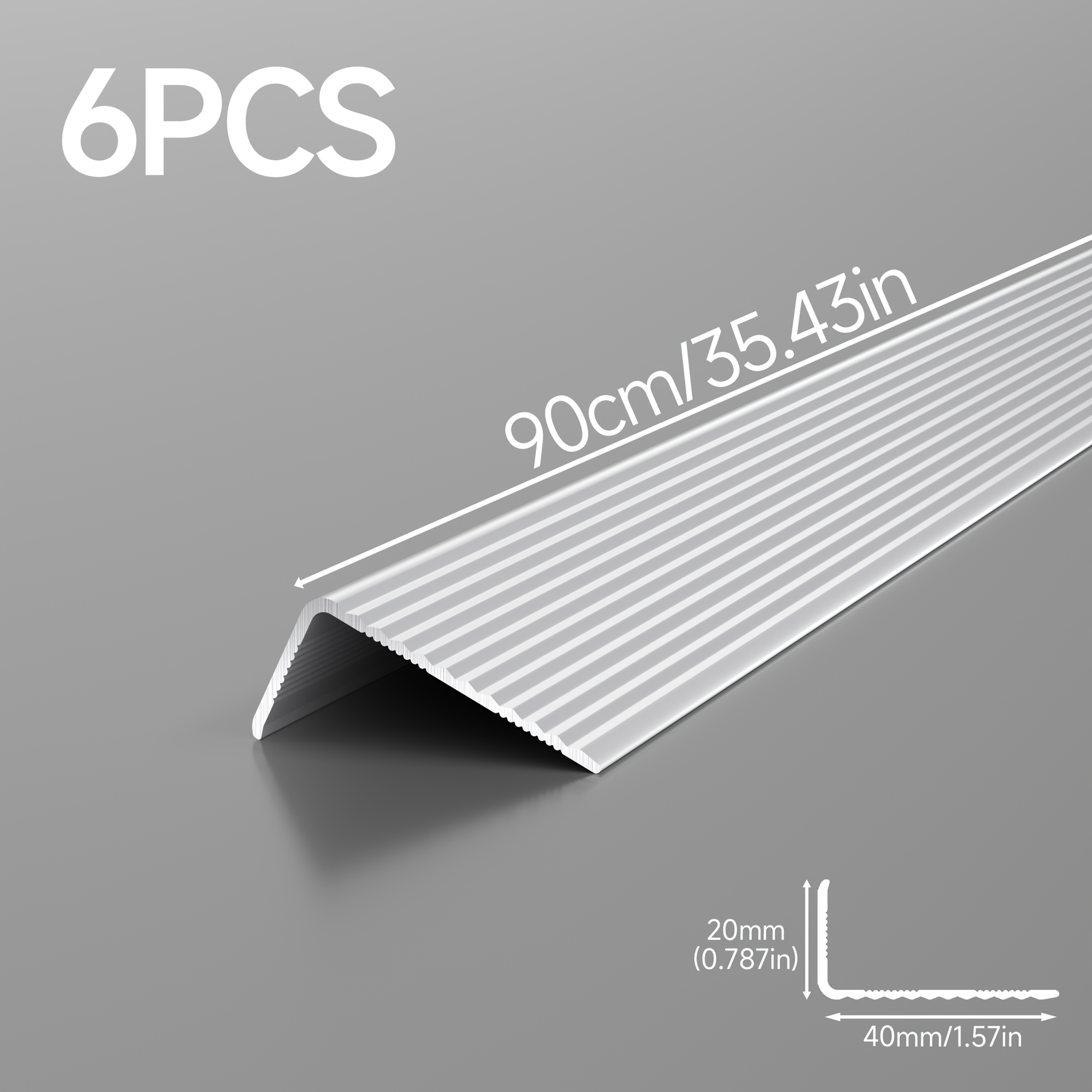6 pack 90cm metal stair nosing heavy duty anti slip stair tread edge trim 20mm x 40mm waterproof l shaped stair cover wall molding trim stair edging for indoor outdoor steps basement garage porch deck  