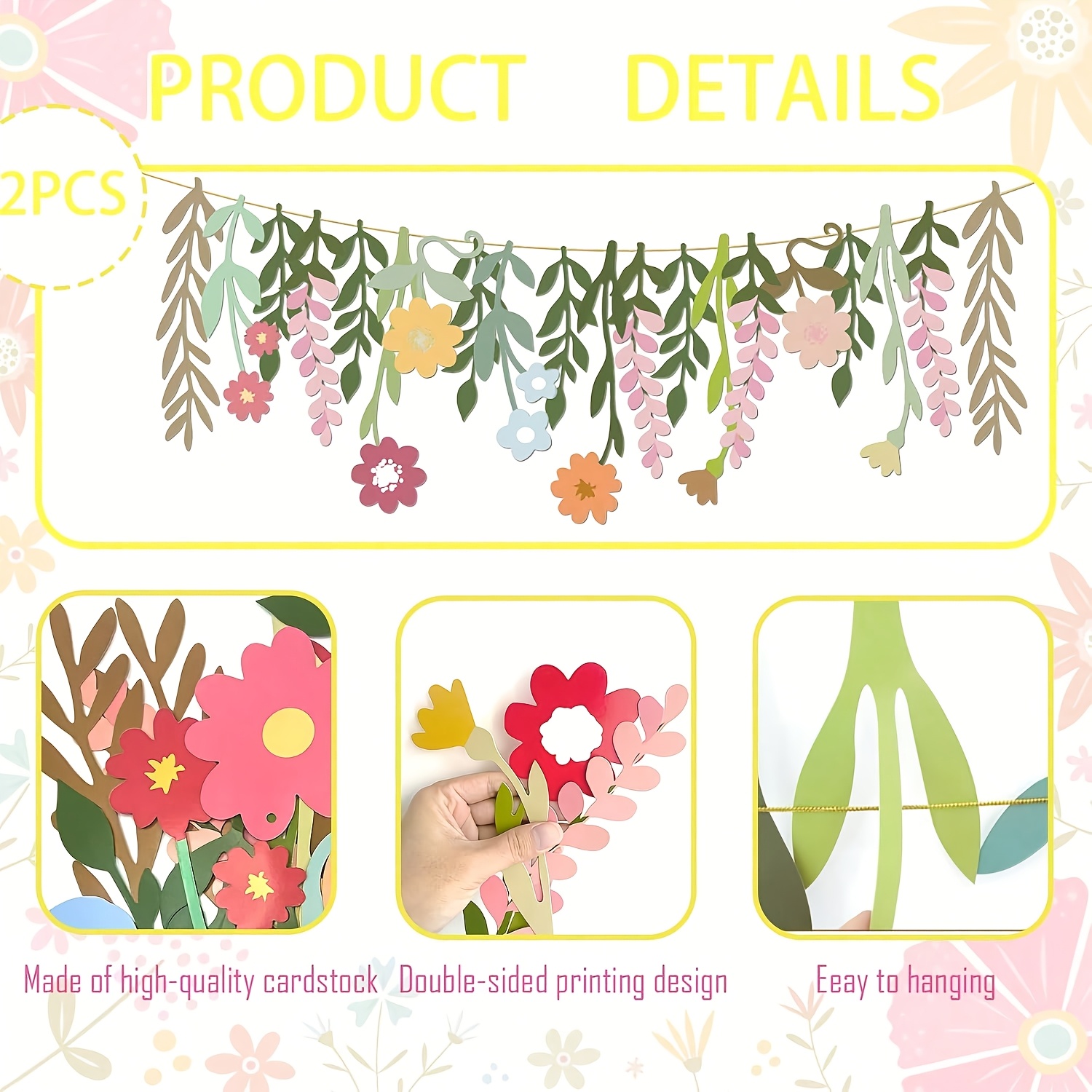 TEMU 2er-Set Vintage Blumen- Blätter-Zugband-Banner, ein Partyzubehör-Set, das ein Band enthält, sodass Sie nur Blätter an das Band hängen müssen.