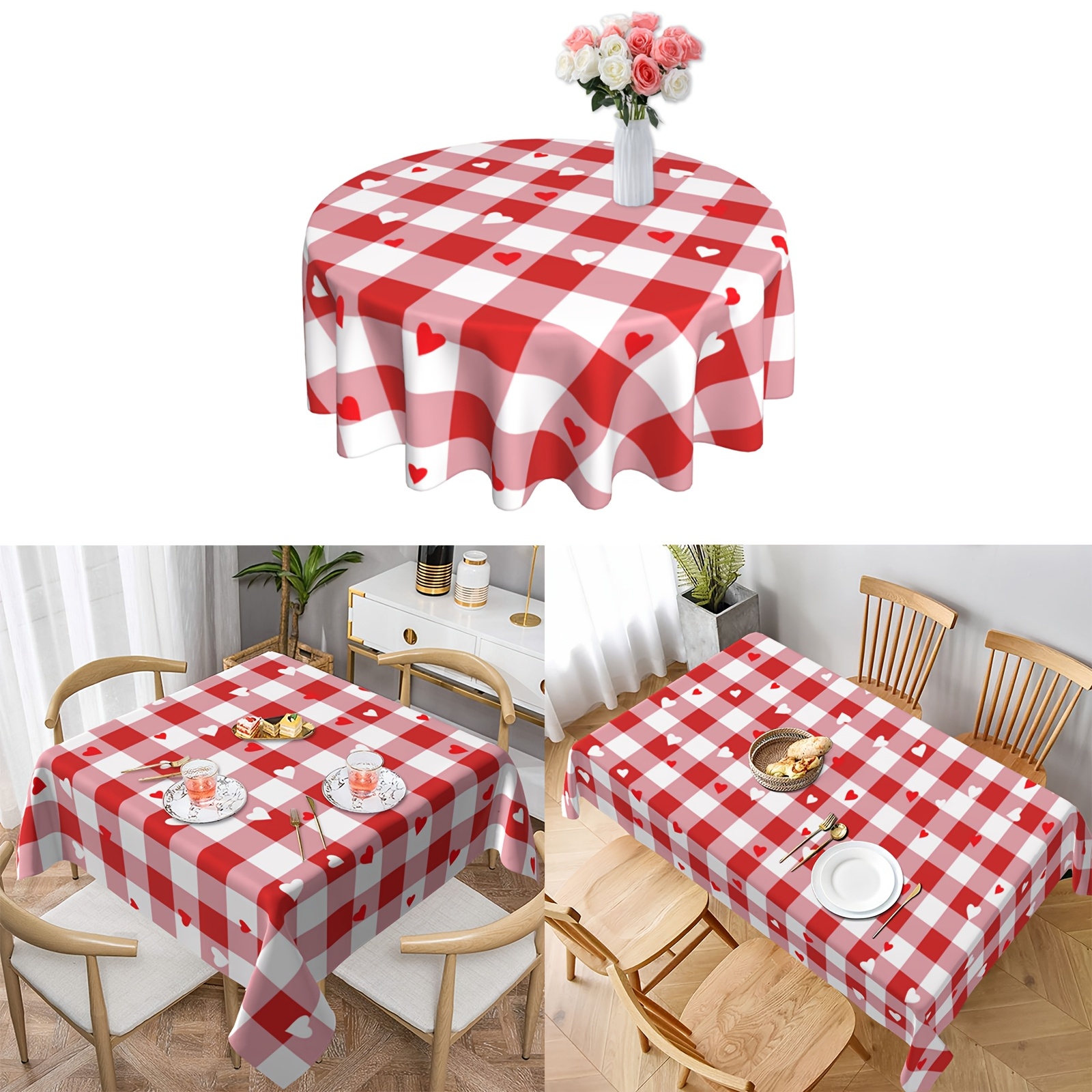 

Valentine's Day Heart Pattern Polyester Tablecloth, Round, Machine Woven, For Romantic Wedding & Mother's Day Dining Decor