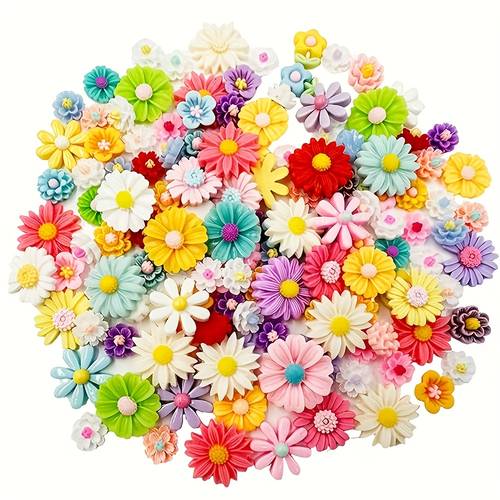 100 colorful resin daisy charms assorted flower pendants flatback beads for jewelry scrapbooking hair additions and crafts assorted colors flower charms