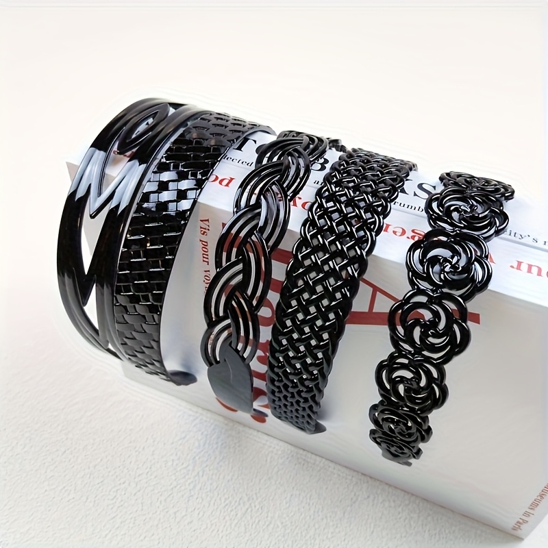 Image of A Set Of 5pcs Black Non-slip Toothed Headband Bangs Hair Clip Adult Hair Clip Plastic Headband Hair Additions