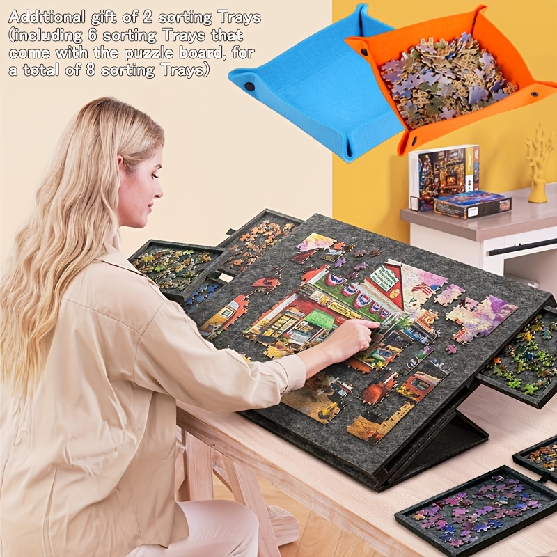 Puzzle Table With 2-in-1 Slanted Design | Felt Puzzle Board With 6 Drawers, Portable And Durable, Grey, Brand: Pylv