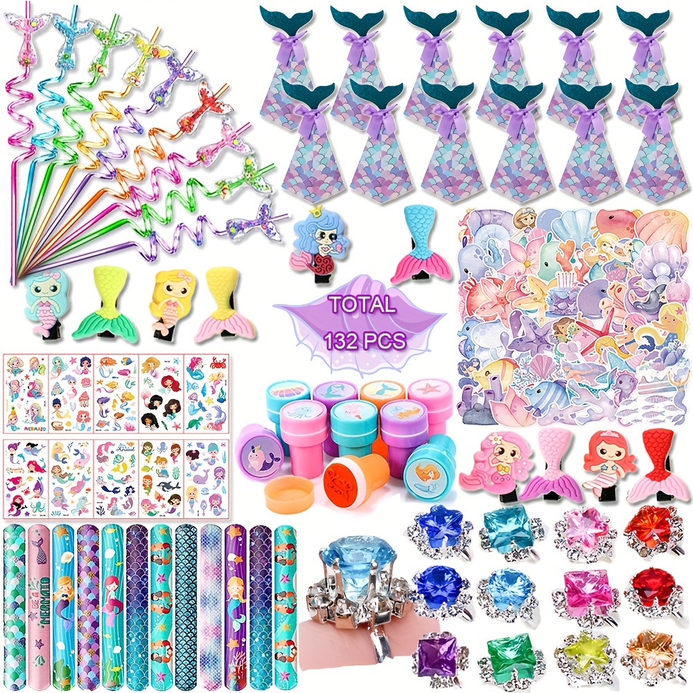 

132pcs, Mermaid Party Favors Gifts For Girls, Mermaid Birthday Party Decorations, Mermaid Supplies Items School Classroom, Student Prizes, Treasure Box