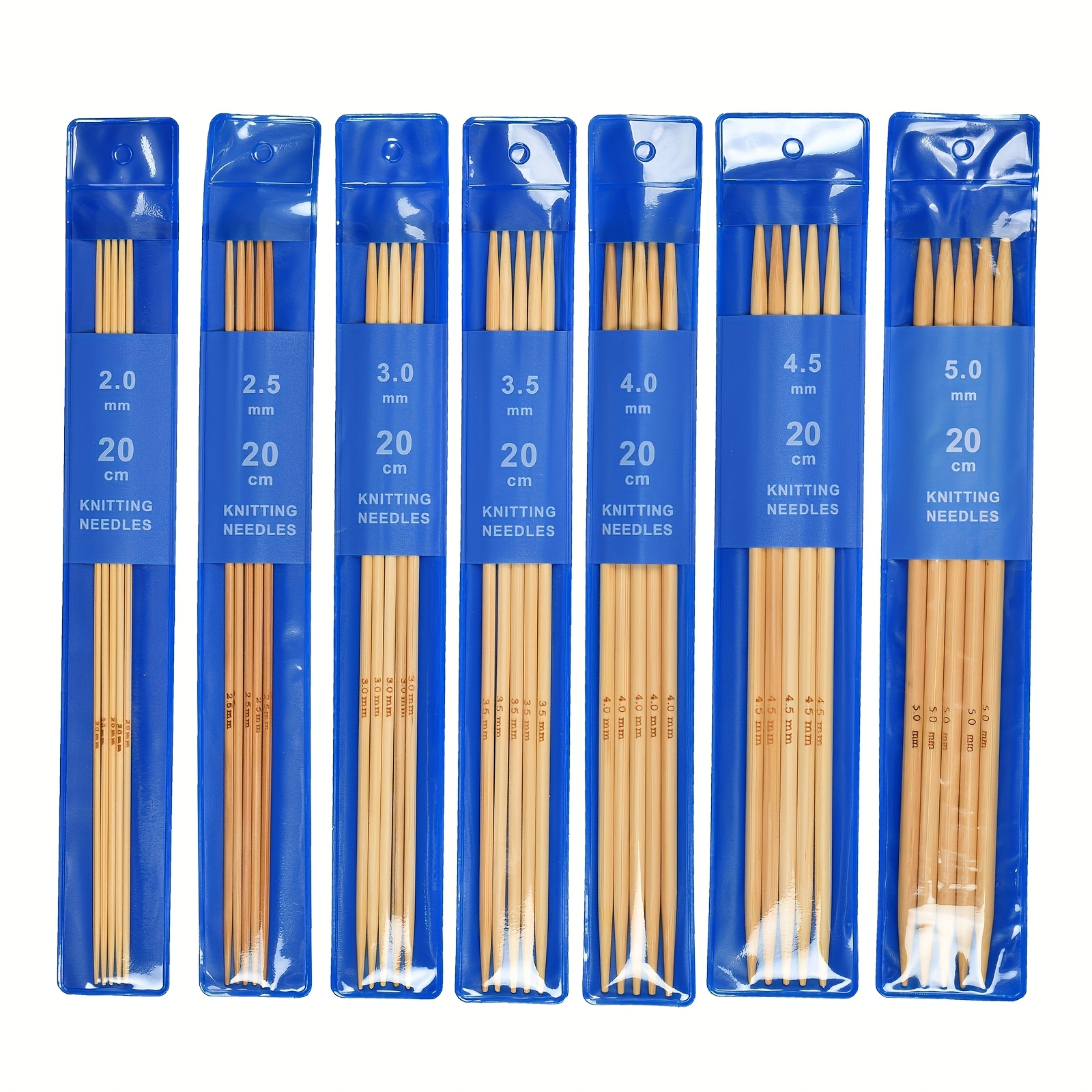 E-shop 7-teiliges Set mit 20 cm / 7,87 Zoll doppelendigen Stricknadeln, mit Bambusnadeln im Durchmesser von 2 mm bis 5 mm, geeignet für Anfänger und