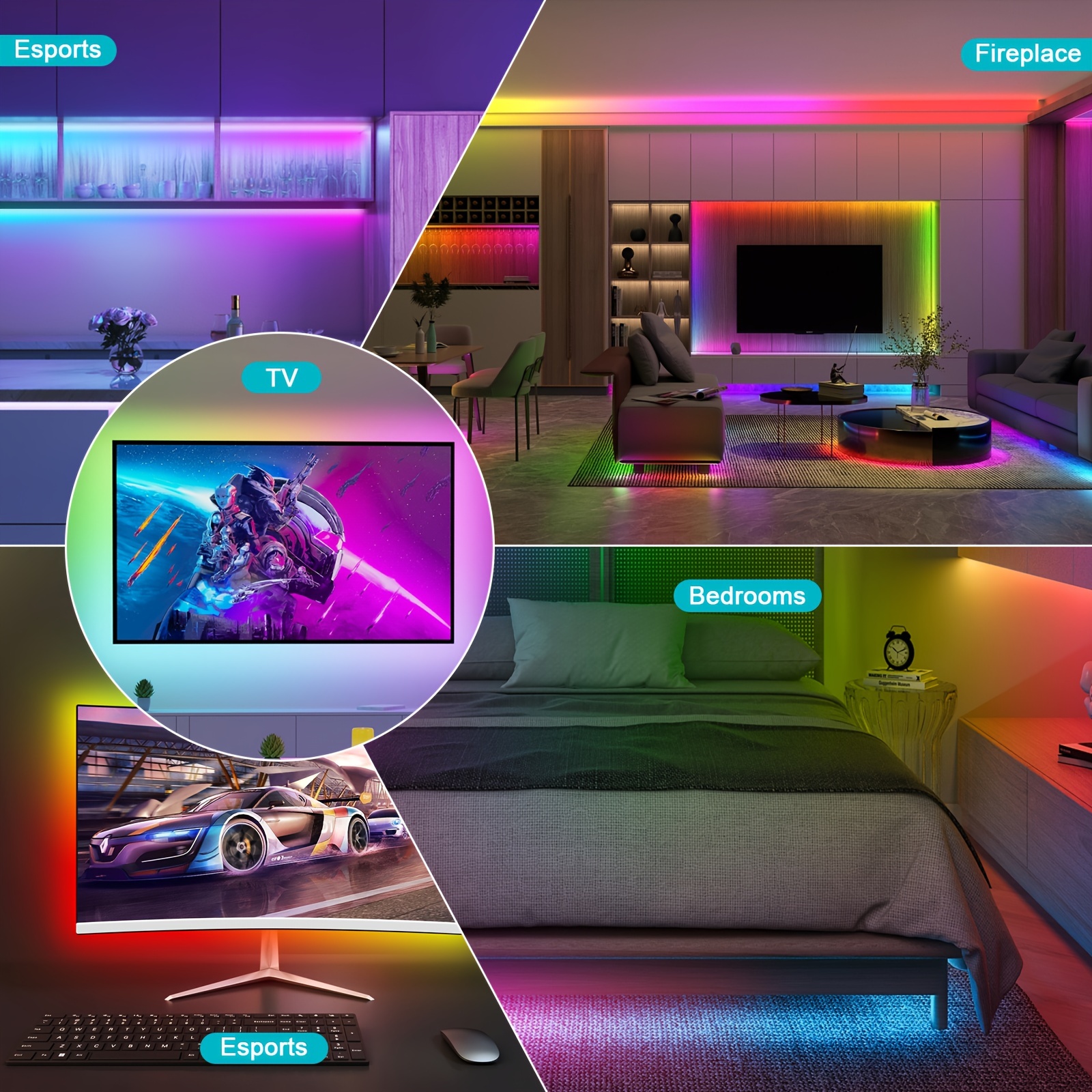 RGB+IC LED Strip Light with App Control, 3-Key Remote, Multi-Mode Dimming, Music Sync, USB Powered, Non-Waterproof, Built-in Mic, for PC, TV, Bedroom, Dining, Living, Gaming, Bar, Party - Indoor Use, 99.97cm-10.0meter