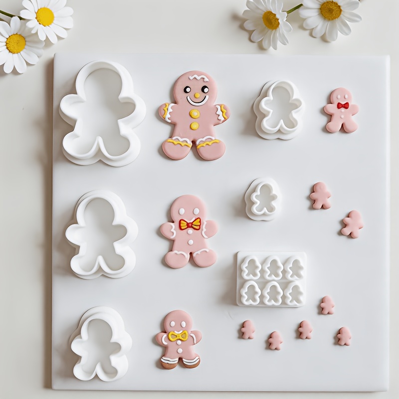 TEMU 6pcs Christmas Gingerbread Man Polymer Clay Cutters | Different Sizes Abstract Gingerbread Clay Molds | Winter Theme Earrings / Pendants /