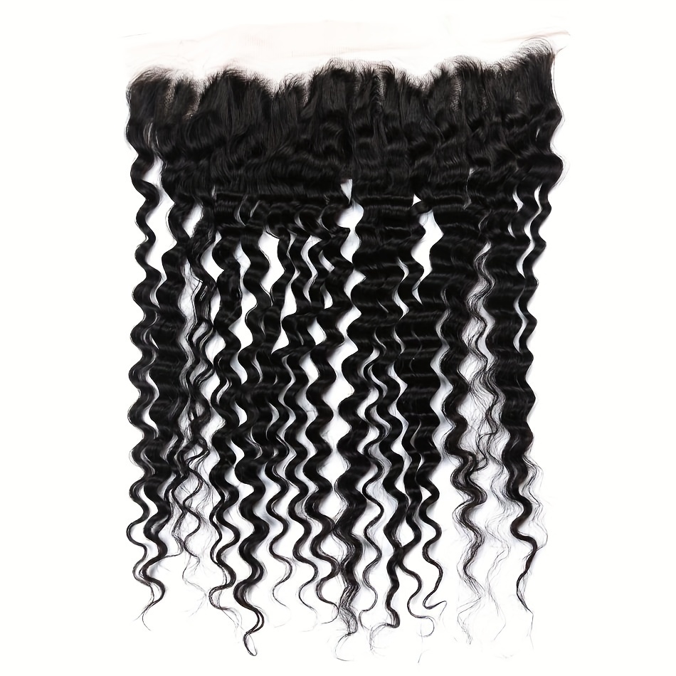 

Deep Wave Lace Frontal Closure 13x4 Transparent Lace Frontal Closure 150% Density Brazilian Human Hair 13x4 Ear To Ear Full Lace Frontal Closure Pre-plucked With Baby Hair Natural Black Color