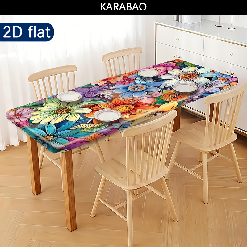 TEMU Nappe Extensible d'Extérieur 1 pièce, Nappe d'Extérieur à Motif Floral Vif avec Bord Élastique, Lavable en Machine, Housse de Table d'Extérieur,