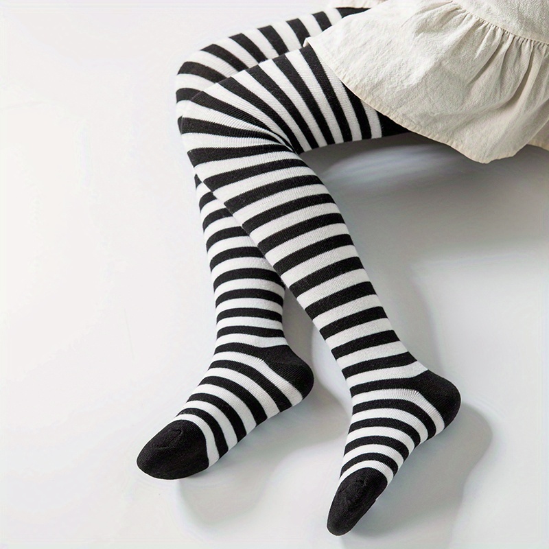 Image of 1-pair Children's Striped Colorful Knitted Tights, Breathable, Versatile For Holidays, With Feet Included,fall And Winter Clothes