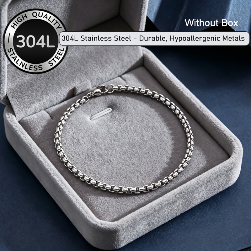TEMU Amn Jewelry 1pc New Trending Non-fading 3mm 304l Stainless Steel Bracelet For Women And Men, Allergy- Bracelet With Lobster Clasps, Washable,