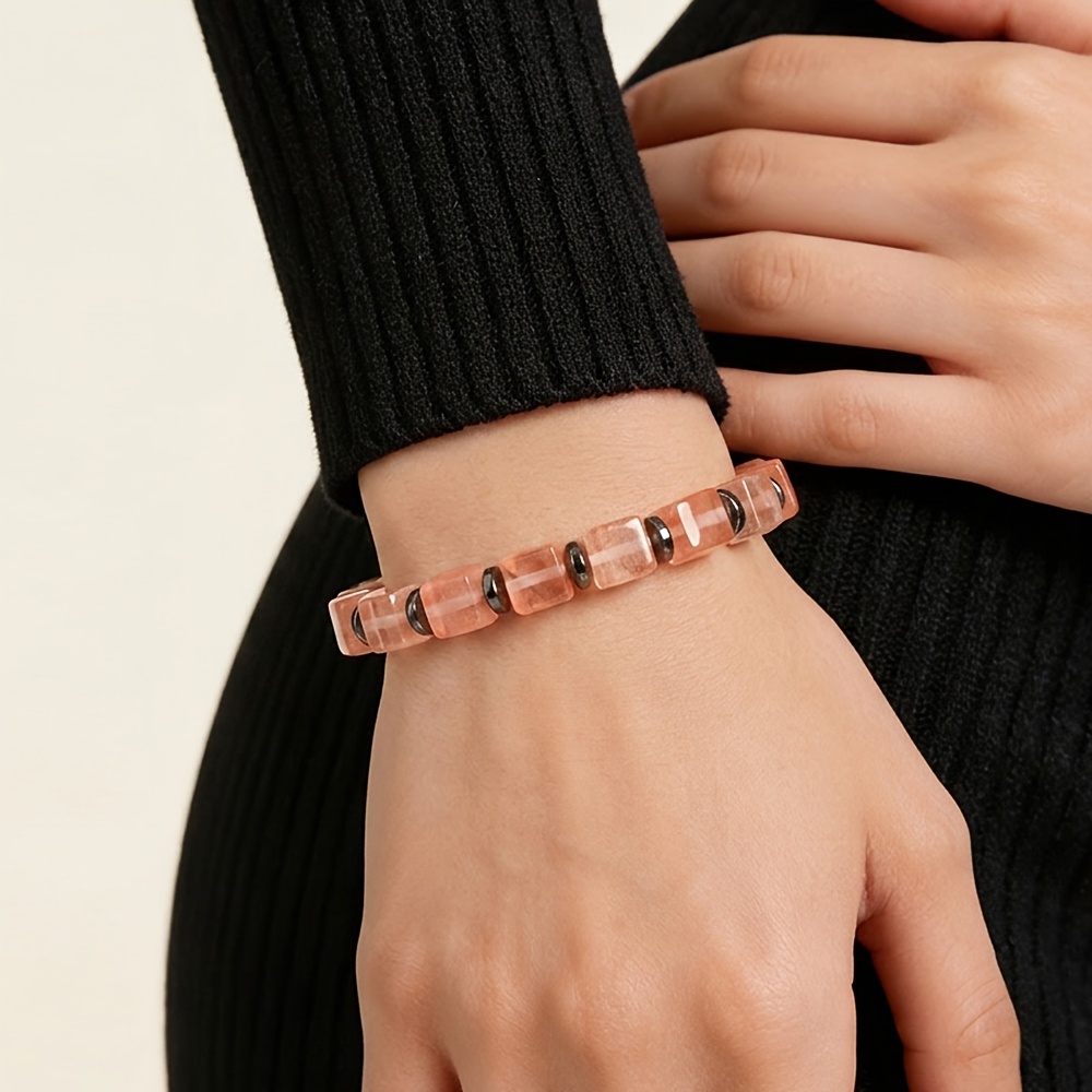 Women's Fashionable Minimalist Red Natural Stone Beaded Bracelet