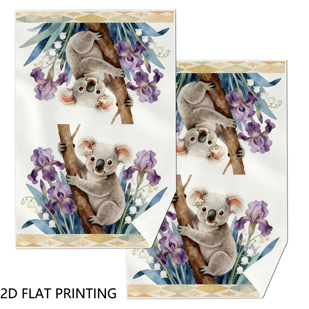TEMU 2pcs Koala & Print Kitchen Towels Suitable For Cooking, Dishwashing, Baking - Cute Koala & Flower, Tea Towels, Cloth For Farmhouse Decor, Dish