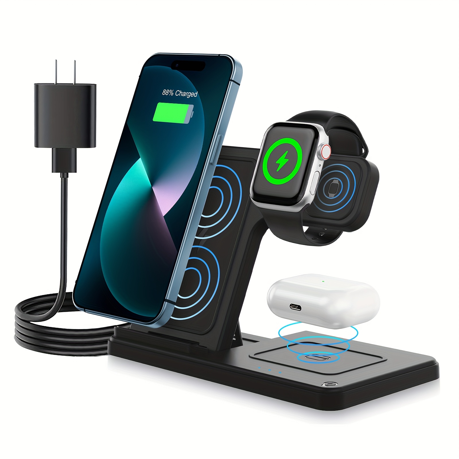 Wireless Charging Station 3 in 1 Standard 15W for Mag-Safe Fast Wireless Charger Stand, for Iphone16 15 14 13 12 11 X 8 Pro Max/Pro/Mini/Plus, for Iwatch Ultra 10/9/8 7/6/5/4/3/2 SE, for Airpods 4/3/2/Pro/Pro2