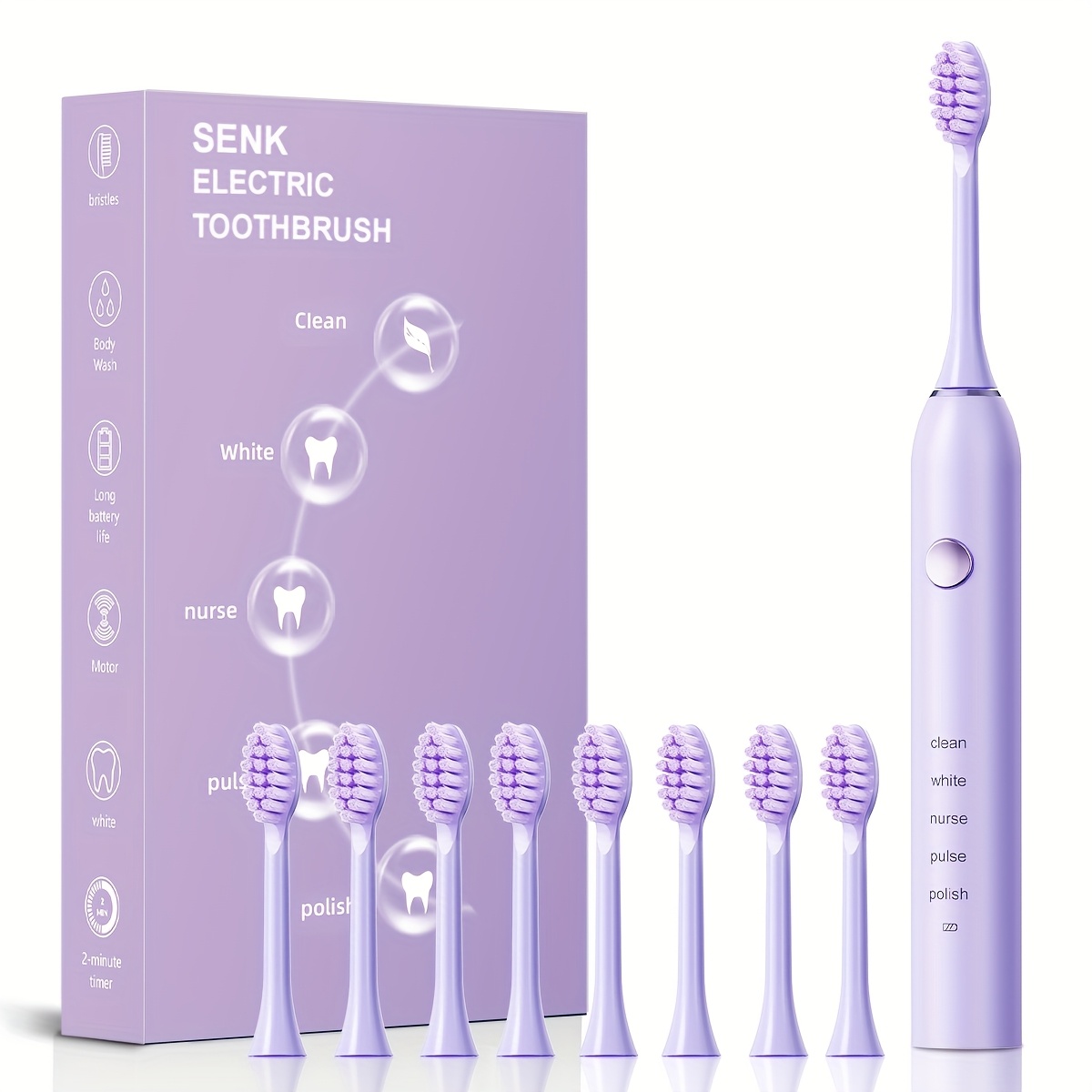 Senk Smart Fully Automatic Electric Toothbrush For Adults With Soft Bristles, 5 Vibration Frequency Cleaning , Usb Charging Deep Teeth Cleaner