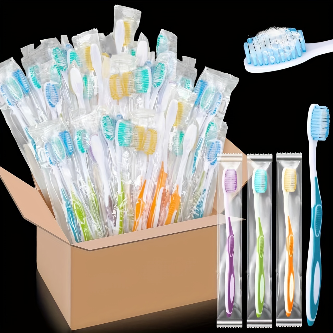 

35-pack Pre- Disposable Toothbrushes - Medium Firmness, Full-head Design, Polyester , Unscented, Unisex-adult Manual Toothbrush Set, No Accessory - Individually Wrapped For Travel & Guests