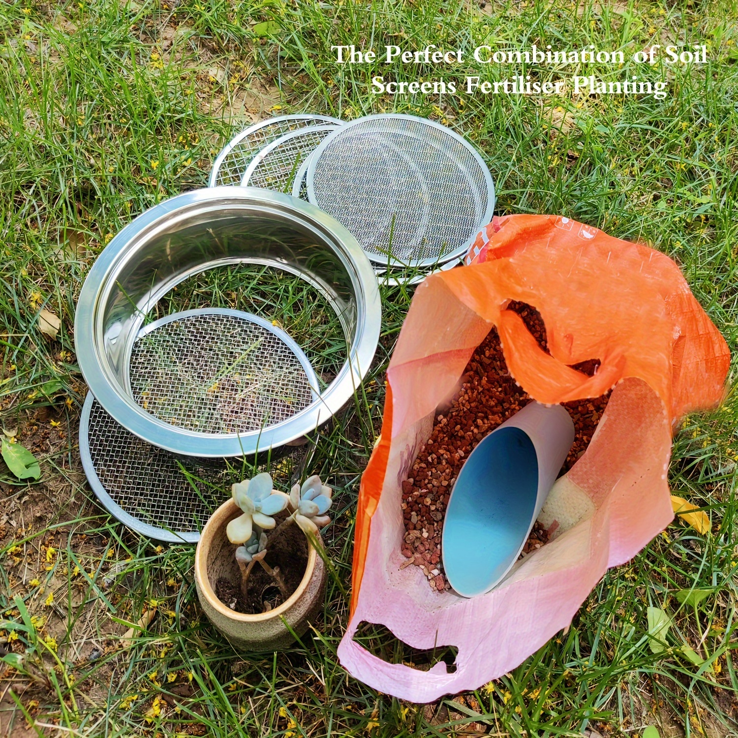 Rock Garden Sieve Soil Sifter 3, Round Plastic Gardening Soil Sifting