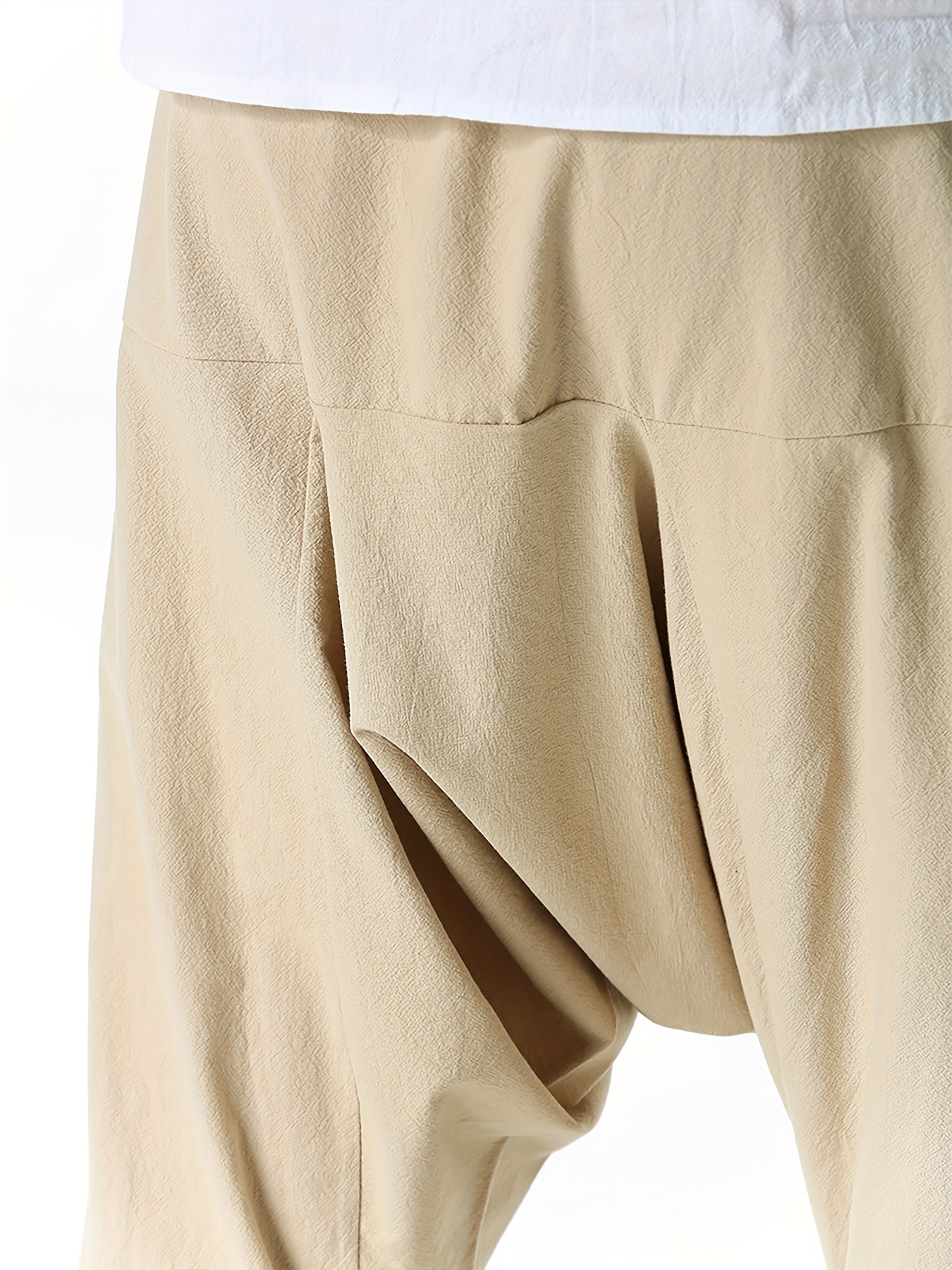 Pantalon Harem Homme Coton Lin Pantalon Harem Homme en Coton et Lin - Taille Oversize à Jambes Larges avec Entrejambe Tombant, Coupe Décontractée Sans Ceinture (S-XXXL) | Tissu Respirant pour Printemps/Automne, Tenue Décontractée et Extérieure | Pantalon Harem Style Bohème à Taille Moyenne pour Homme