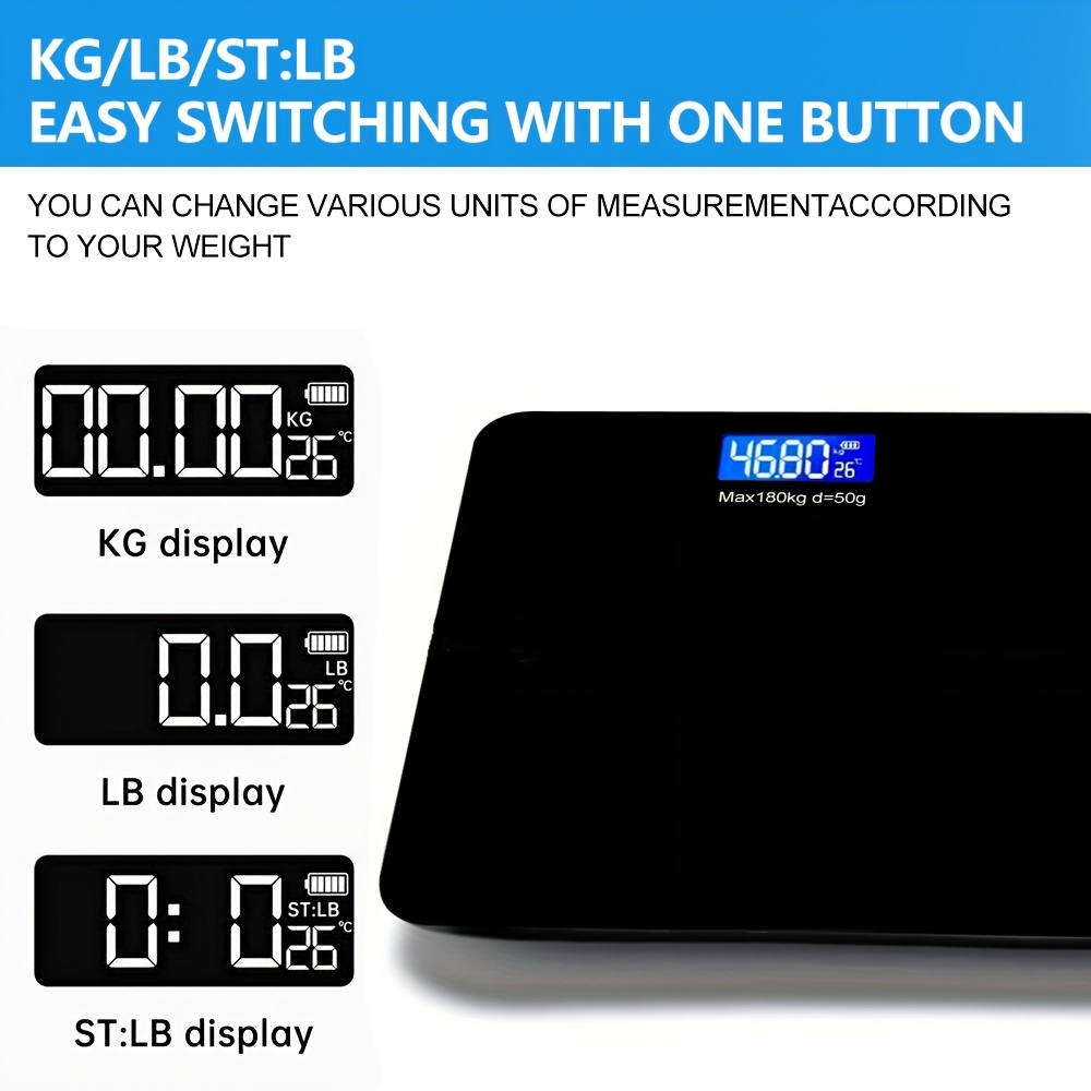 High Precision Bathroom Scale | Electronic Scale with Accurate Measurement, LED Display, Temperature Indicator, Switchable Kg/Pound, Super Wide Platform, High Hardness Glass, Suitable for Gym, University Dormitory, Home Use
