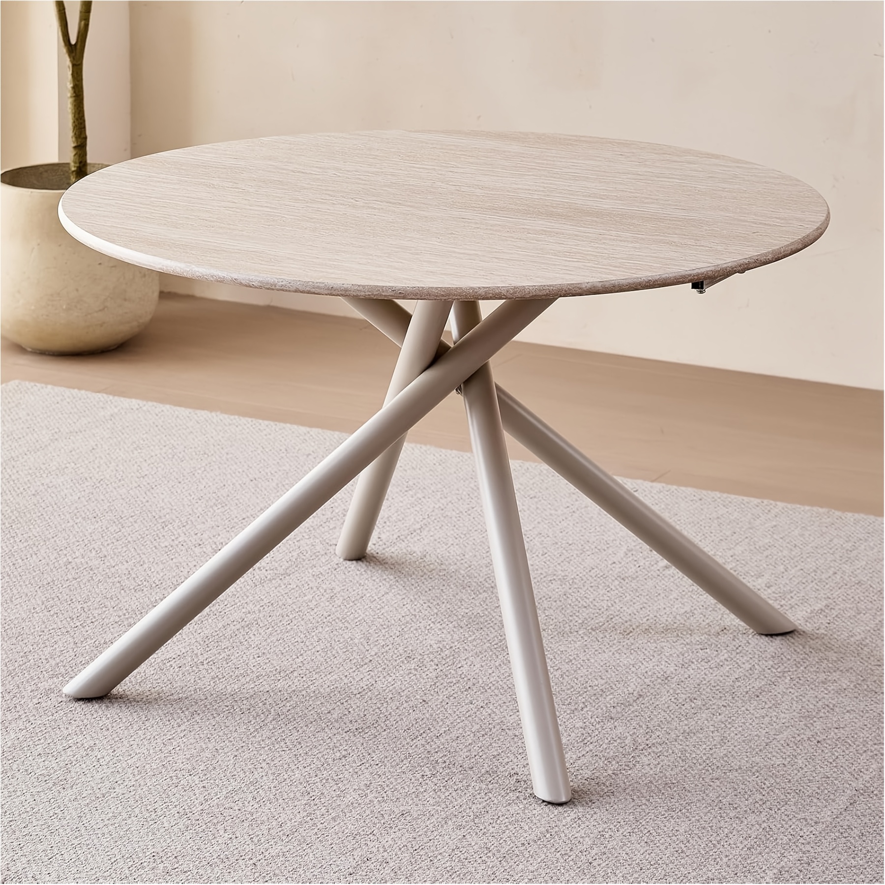 Egoonm 115cm Round Dining Table For 4-6 People, Modern Kitchen Table With Metal Frame For Kitchen And Living Room, Leisure Table With Stone-pattern End