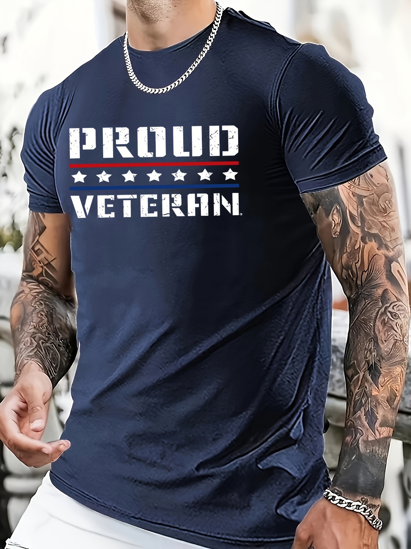 Proud Veteran Print Men's Fashion T shirt Casual Short - Temu Australia