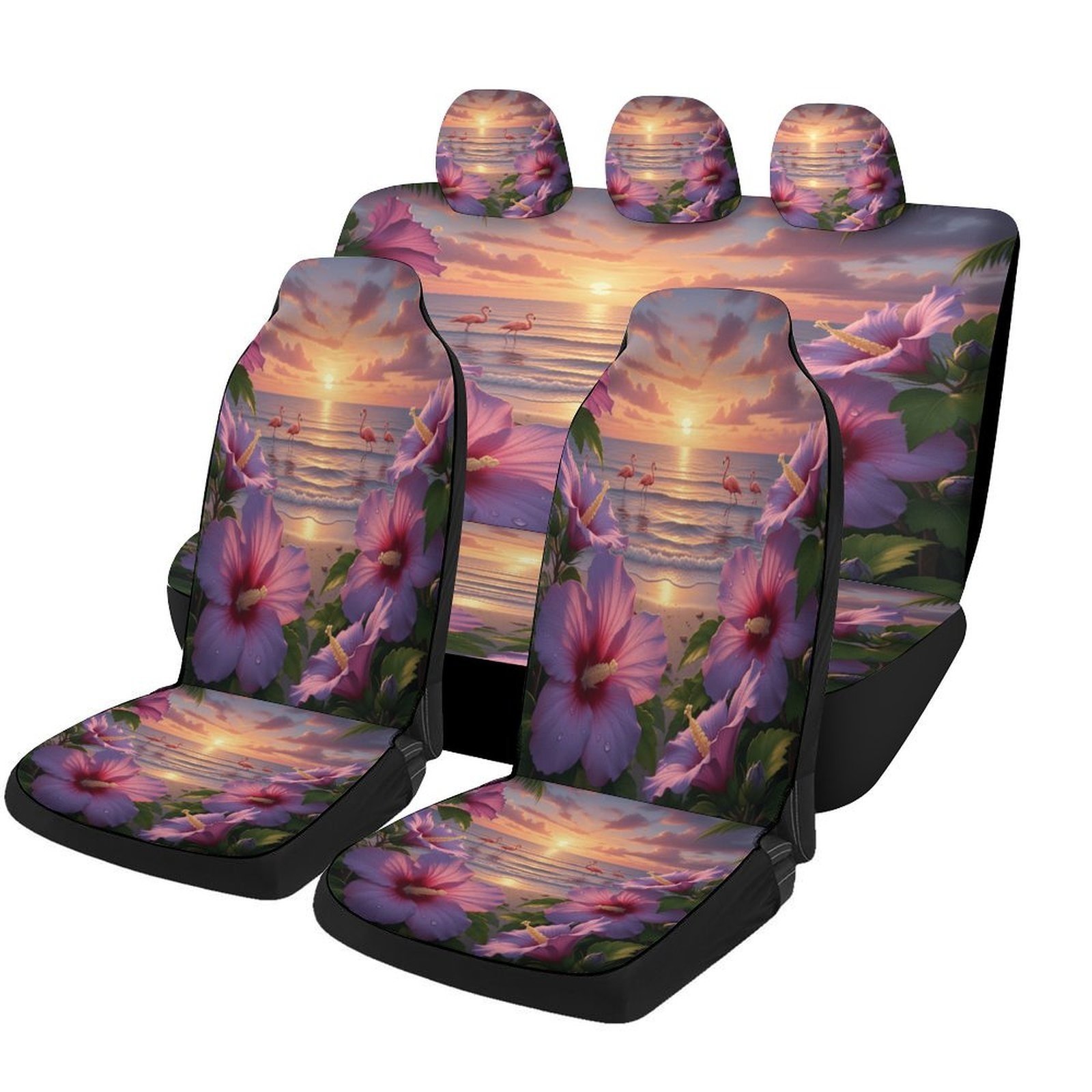 photo de l'article ensemble de housses de siège de voiture à motif de plage au   tropical pour la plupart des voitures, ensemble complet de housses de de siège de voiture décoratives, tendance et respirantes, pour 2 sièges   et banquette arrière, toutes  , pour hommes et femmes