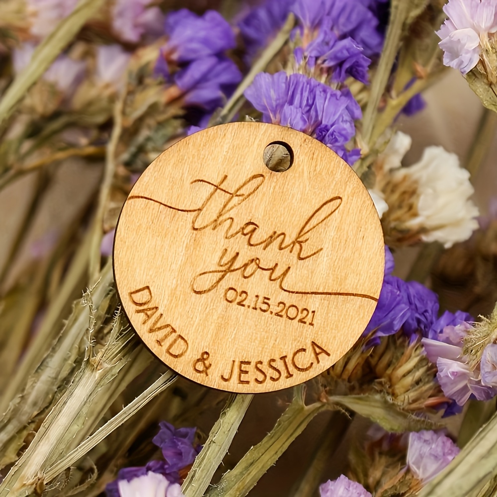 TEMU Etichette personalizzate di ringraziamento per bomboniere nuziali, Etichette di ringraziamento in legno per matrimonio, Targhette personalizzate