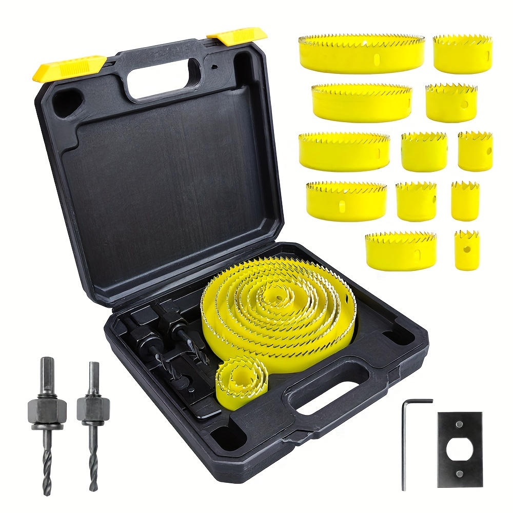 

16pcs Set, Set With 12pcs 3/4" To 5" (19mm-127mm), Come With 2*drill Bits, 1*installation Plate, 1*wrench, With Storage Box, Ideal For Soft Wood, Plywood, Drywall, Pvc