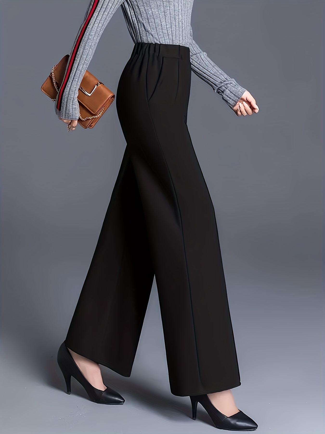 1Pc Women's High Waisted Solid Color Casual Wide Leg Pants