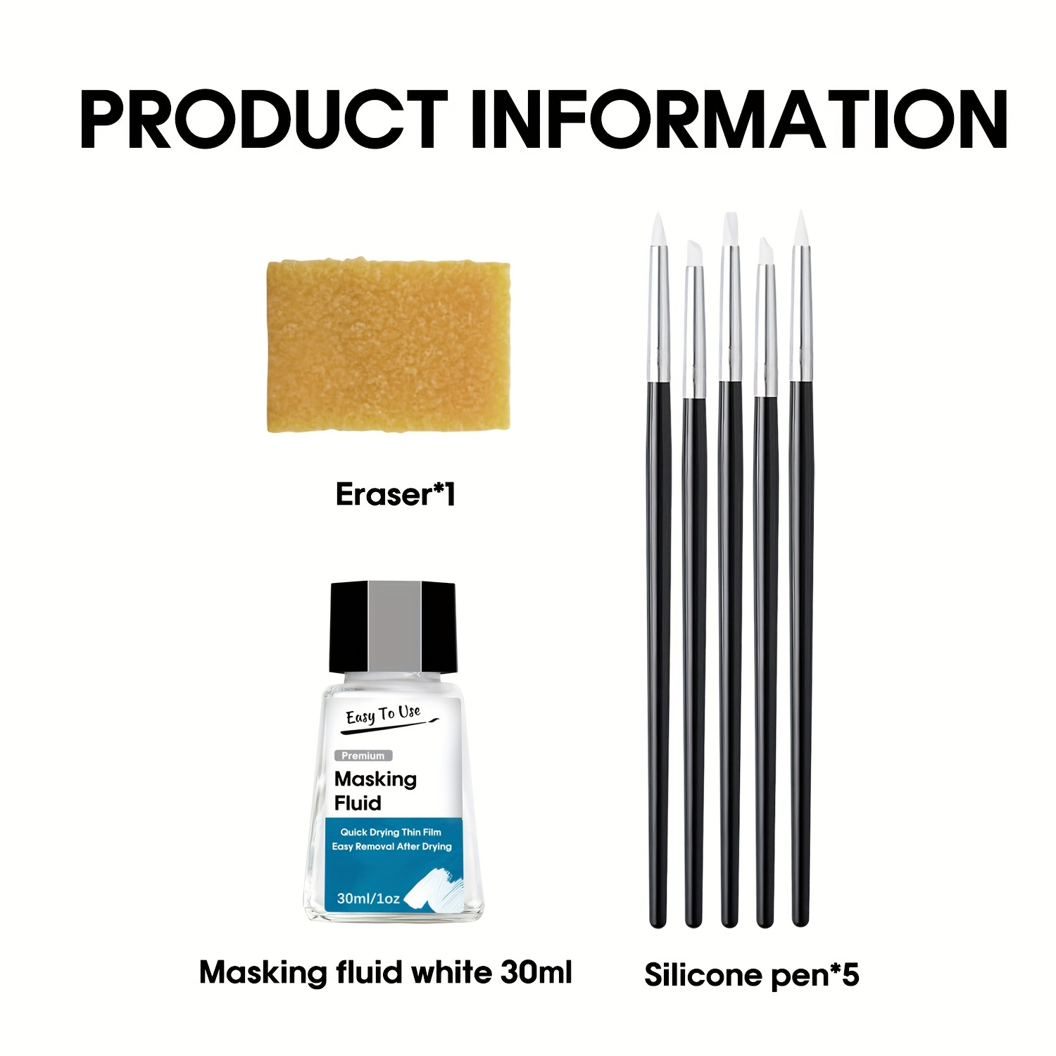 Image of 30ml/1oz 75ml/2.5oz Liquid Watercolor Masking Fluid Kits With Eraser And 5pcs Silicone Pen - Watercolor Masking Fluid Areas And Edges Sharp, Suitable For Watercolor Painting Beginners
