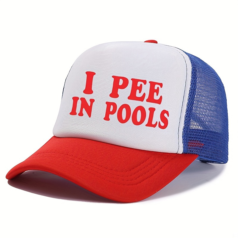 

1pc Polyester Sports Trucker Cap With Alphabet Print "i Pee In Pools" - Lightweight, Breathable Mesh, Hand-washable - Stylish Headwear For Daily Use & Outdoor Activities