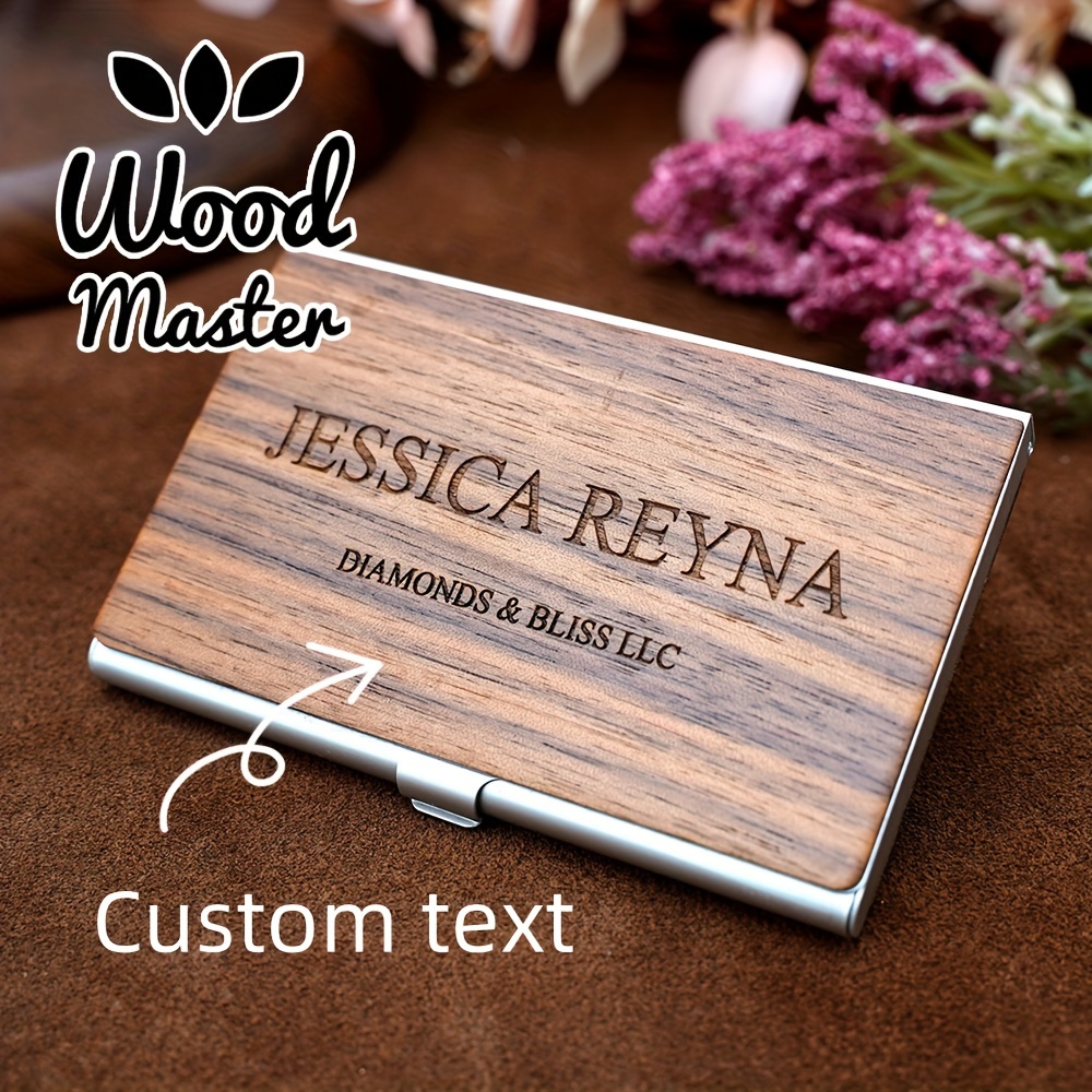 

Custom Engraved Men's Business Card Holder - Vintage Style, Large Capacity, Solid Wood Grain Design In