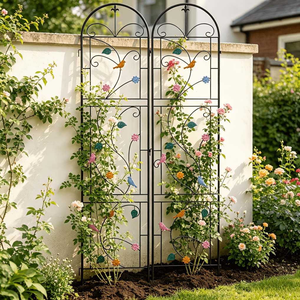 TEMU Rustproof Metal Garden Trellis, 97.5x214cm Black Lattice Plant Support, Heavy-duty Iron Trellis For Climbing Plants, Roses, Vines, , Outdoor