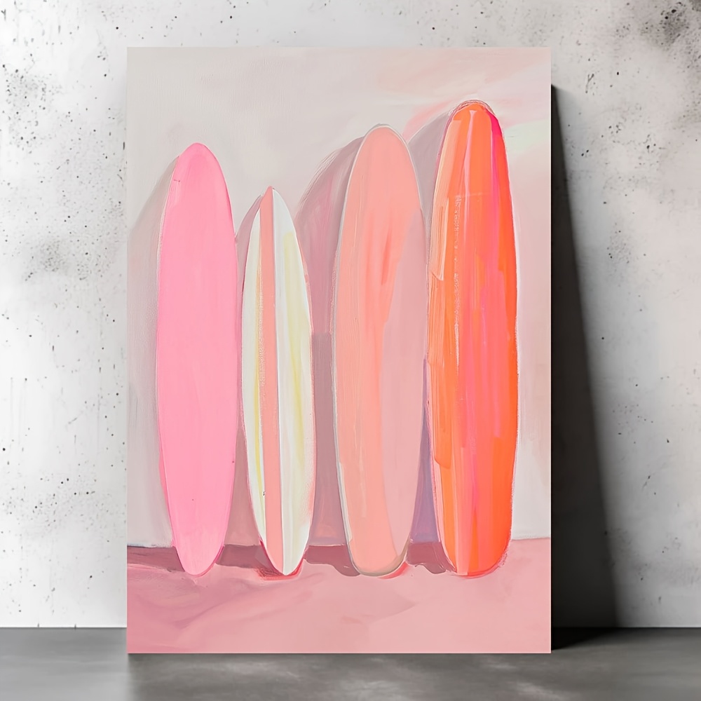 [2d flat] 1pc framed canvas art - vibrant pink surfboards wall decor, beach house wall art print, coastal summer wall decor, girly pastel surfboards, wooden frame, 29.97x39.88 cm, decor, beach house decor | vibrant wall art | wooden frame art, beach accessories | Check Out Today's Deals Now | Temu United Kingdom
