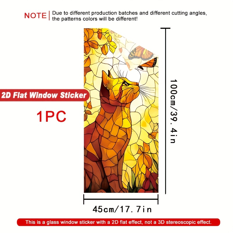 TEMU 2d Flat, 1pc Stained & Window Film - Static Cling Sticker Suitable For , Glass Decoration, Application, Pvc Material, 17.7x39.4in, No Adhesive