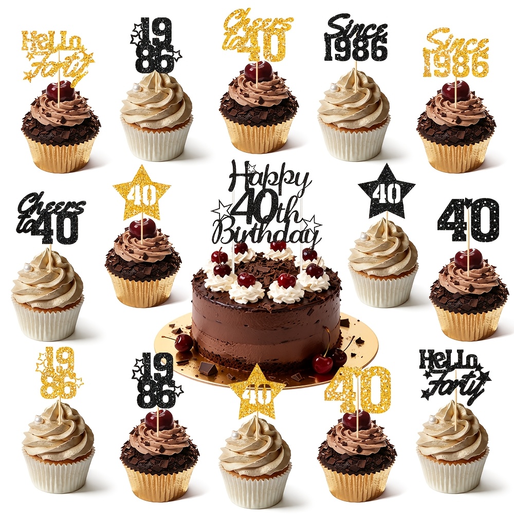25pcs Of Cake Toppers For A 40th Birthday Party, Including 1 Birthday Cake Topper And 24 Cupcake Toppers, Perfect For Decorating A Party Celebrating Born In 1986, Halloween, Christmas