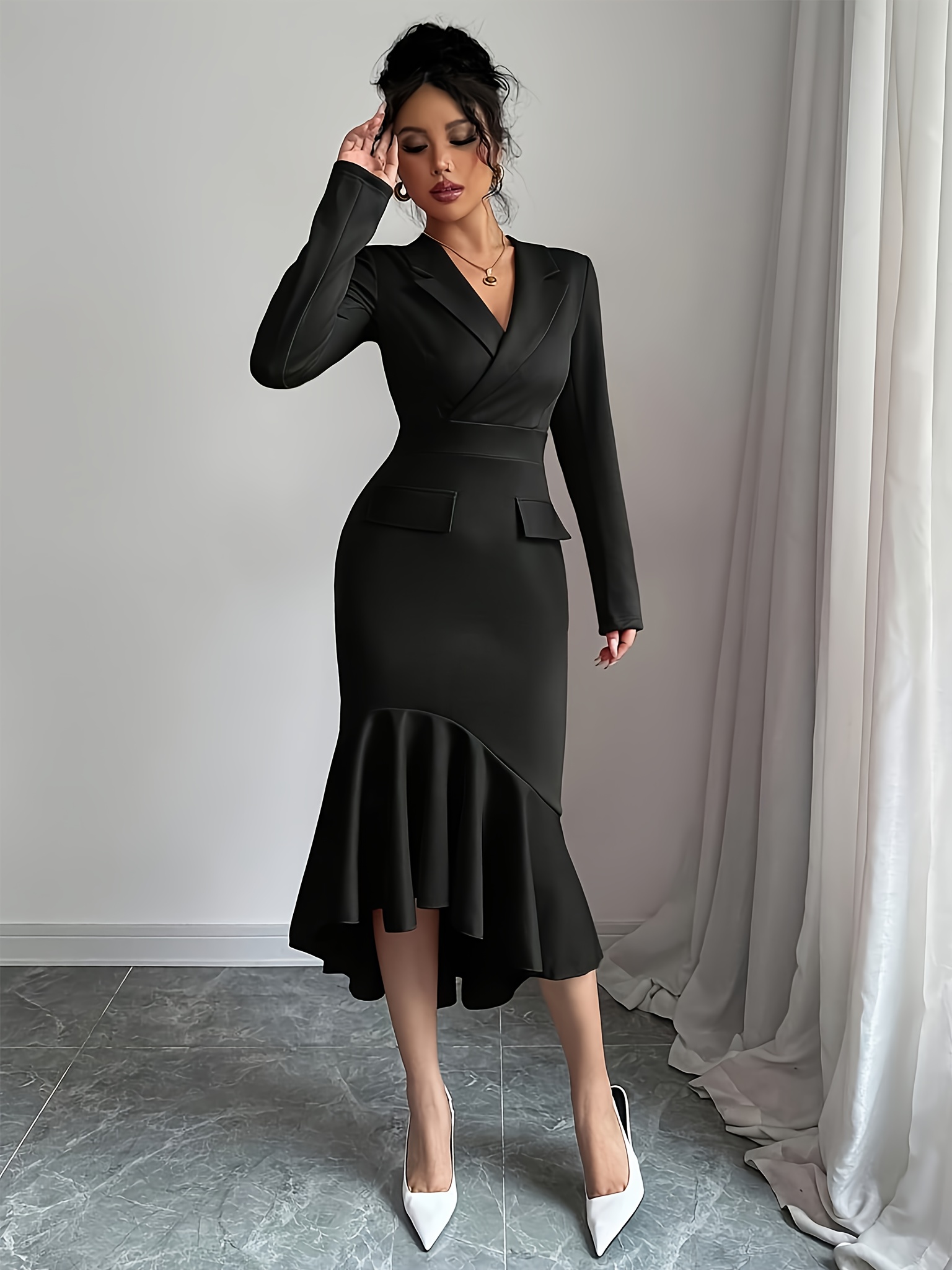 yy0704036 elegant simple black long sleeve lapel suit style - Temu Bahrain