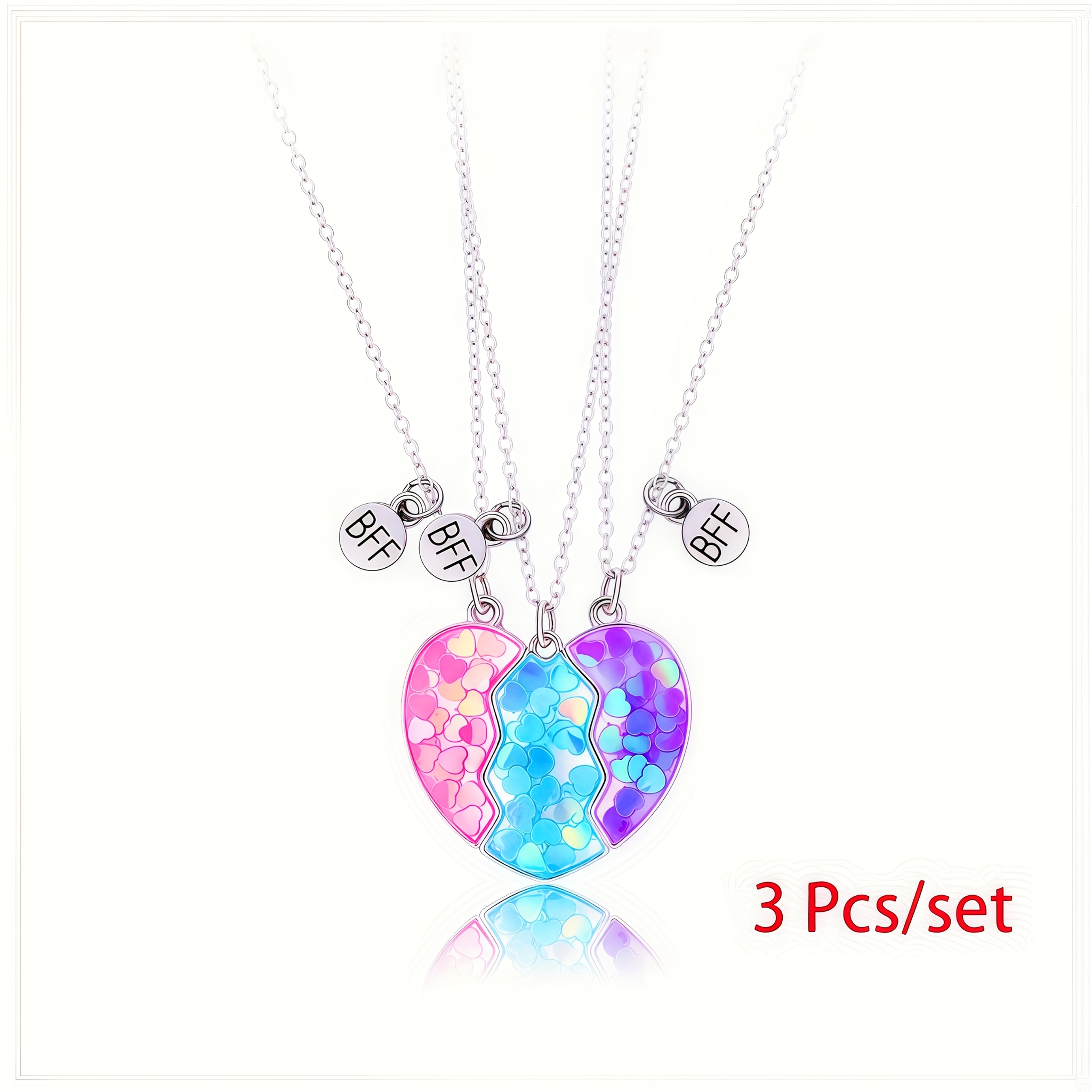 TEMU 3pcs Set Sewing Heart Pendant Necklace, Daily Casual Friendship Jewelry, Pullover Chain/collarbone Chain/necklace For Men, , Or Couples