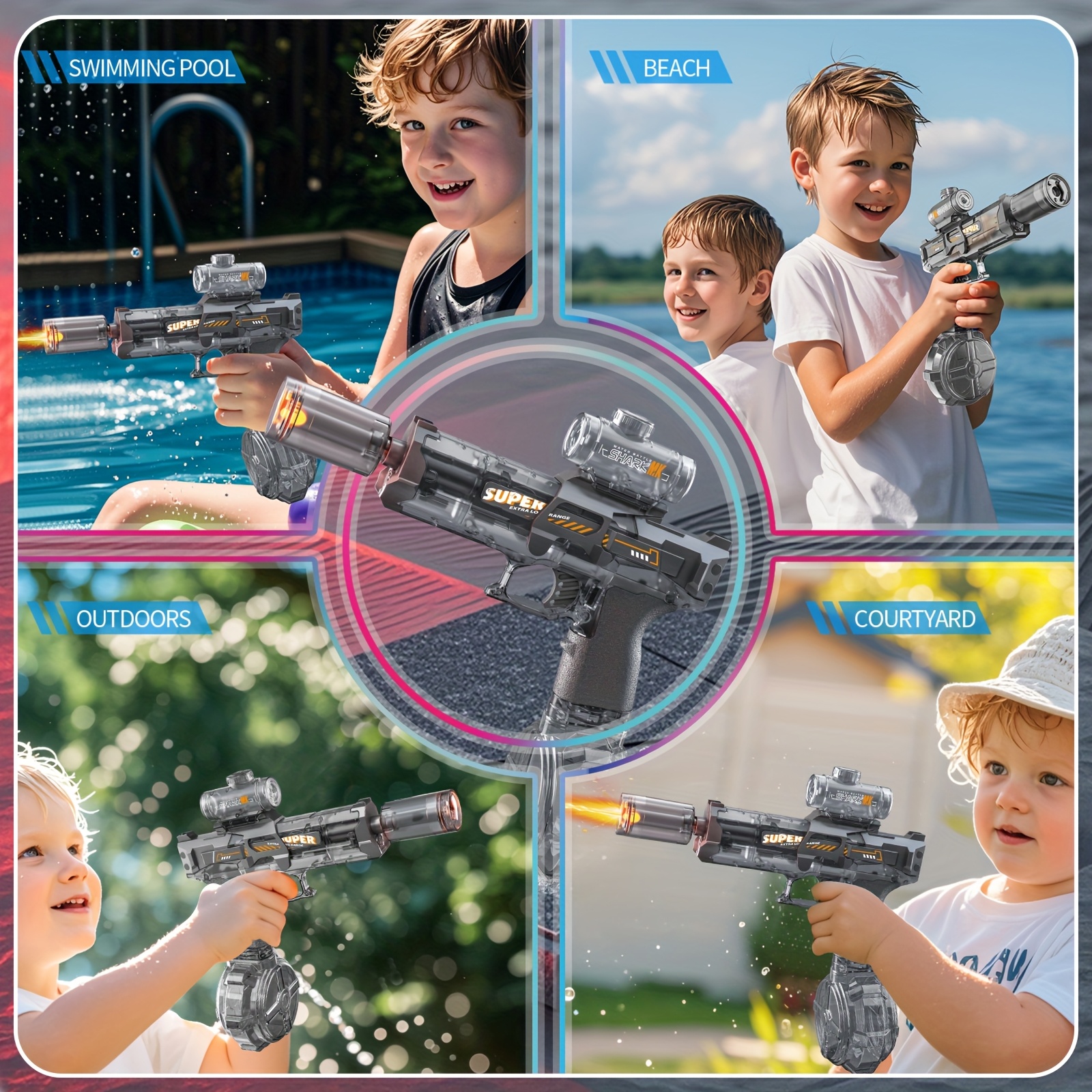 Electric Water Gun with Realistic Gun Muzzle Flash for Kids Adults, High Powered Water Pistol with High Capacity, Ideal Outdoor Swimming Pool Beach Toys