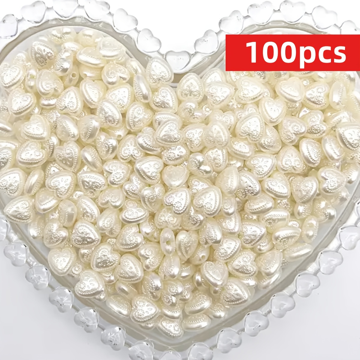 E-shop 200/100 Stück (Großpackung 200 oder 100) Große 12mm Weiße Herzförmige Harz-Anhänger - Großformatig, Perlmutt-Weiß DIY Bastelperlen für