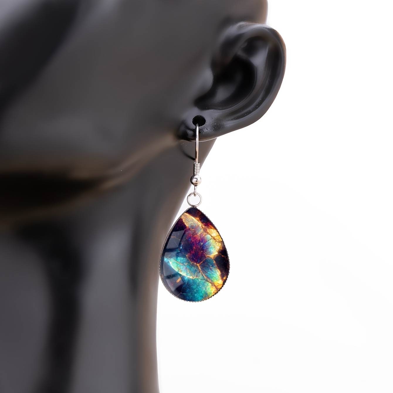 Women's Iridescent Teardrop Earrings with Mineral Pattern