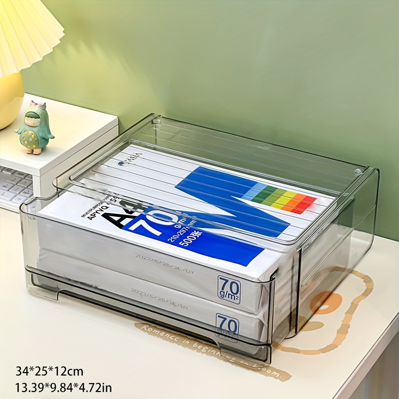E-shop 1 Stück transparenter Schubladen-Organizer aus Kunststoff - Mehrfachfach-Aufbewahrung für Papier, Akten und Büromaterial mit Etiketten - Ideal