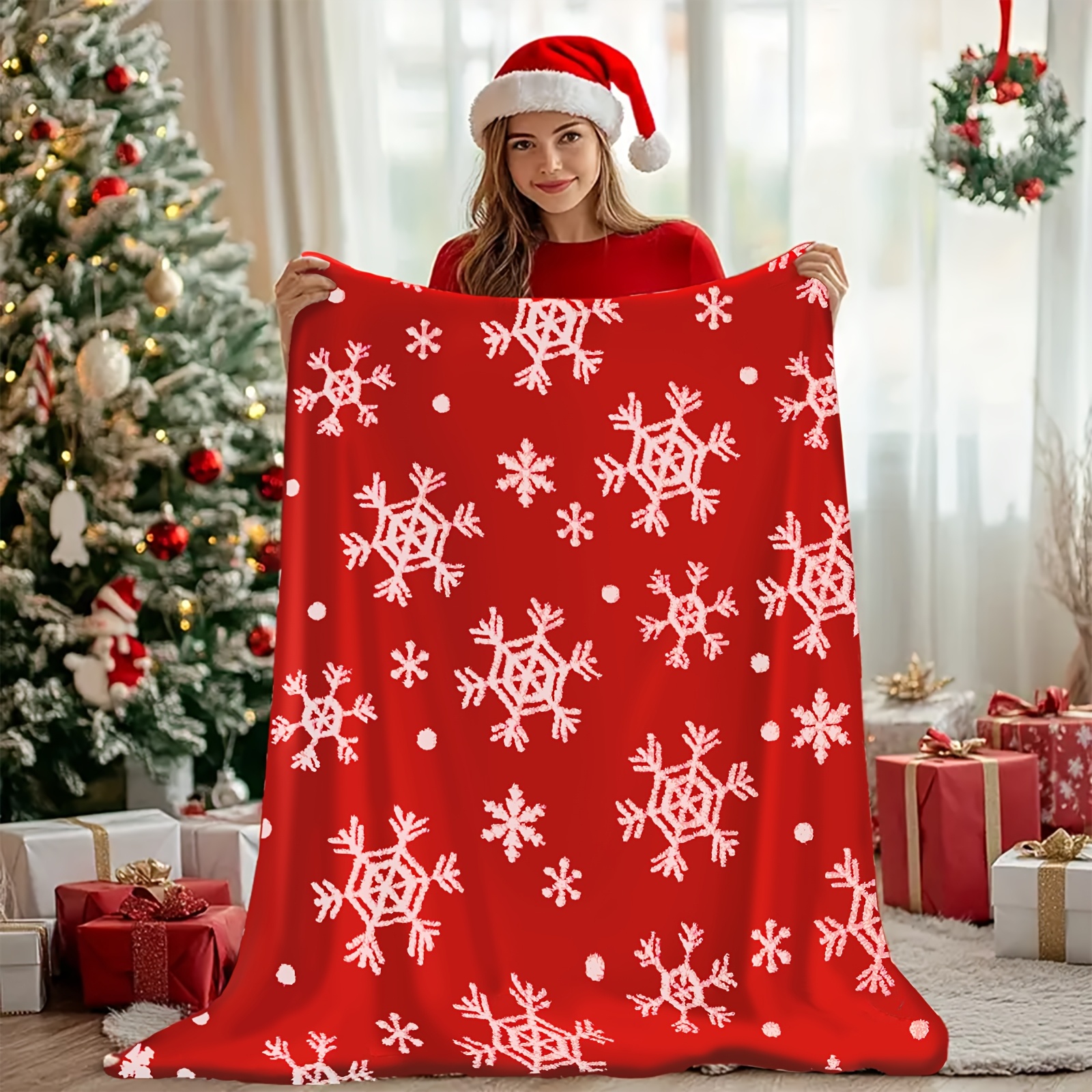 

280gsm Christmas Sherpa Blanket 50" X 60", Gift Blanket- Soft Plush Throw Blanket For Boys And Girls - Holiday Snowflakes Fleece Blanket With Warm And Fuzzy Texture For Cold Weather, Christmas Gift.