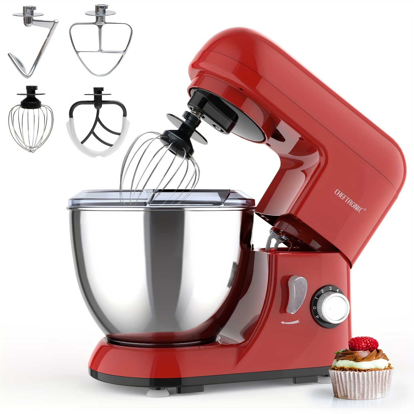 TEMU Cheftronic 5qt Stand Mixer Tilt-head Mixers Kitchen Electric Dough Mixer For Household Aids 120v/500w 5qt Stainless Steel Bowl, Baking Supplies