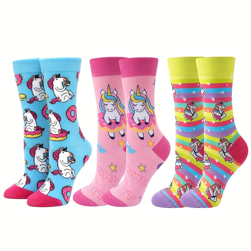 E-shop 3er-Pack Damensocken, Cartoon-Einhorn-Serie, Trendige Knöchelsocken, Geschenkidee für Feiertage