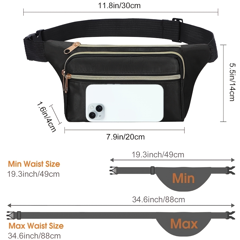 2pcs Adjustable Waist Bag Set with 4-Zipper Pockets