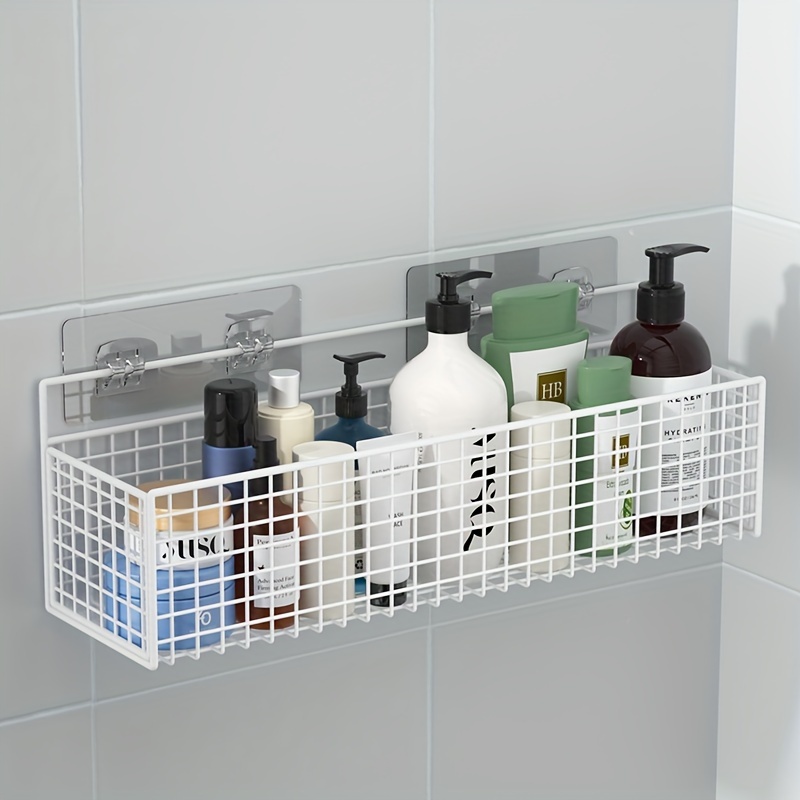 TEMU -install Metal Bathroom Organizer - No-drill Wall-mounted Storage Rack For Toiletries & Accessories