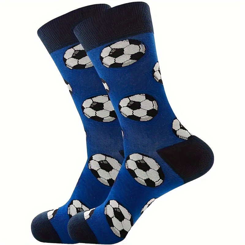 

1/3 Pair Of Blue Football Pattern Long Socks Men's Outdoor Sports Socks