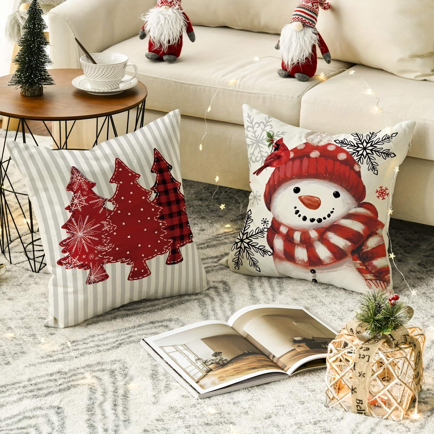 Snowman Holiday Pillow Covers 20x20 Pcs Linen Christmas Snowman