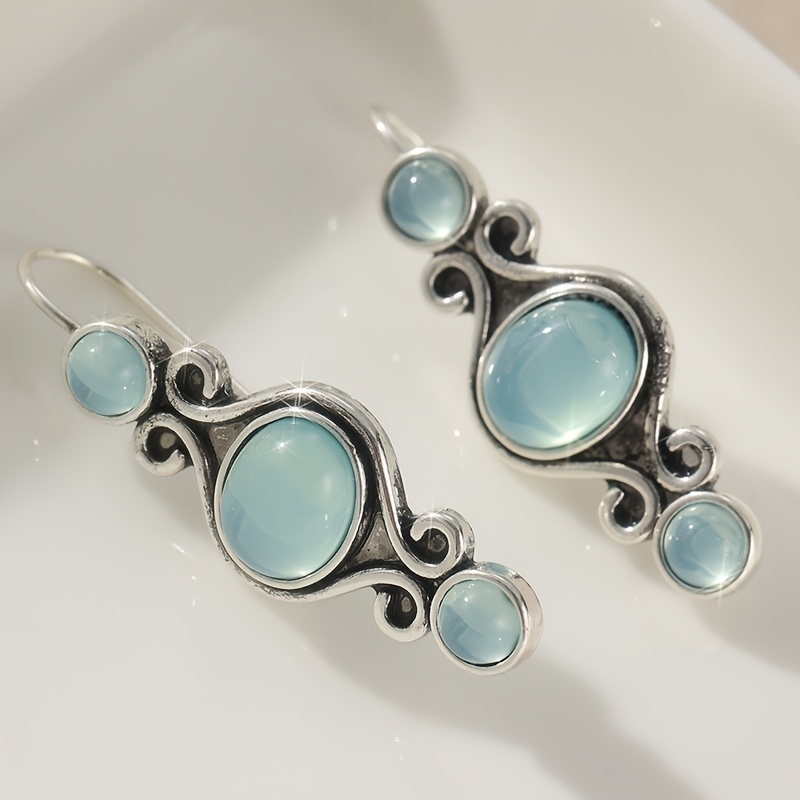 E-shop Vintage Boho Ohrringe mit synthetischem Mondstein, geometrische Anhänger für Damen, , silbrige Farbe, handgefertigte Tropfenohrringe,
