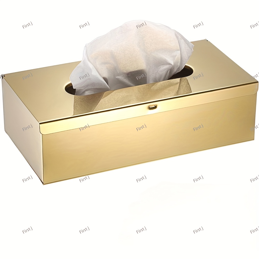 

Elegant Golden Stainless Steel Tissue Box Cover - Modern Rectangle Design For Bathroom, Bedroom, Living Room, Kitchen & Office Desk